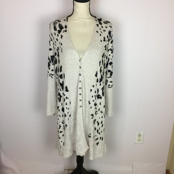 Nic + Zoe Long Cardigan Sweater 1X/2X Women Plus Gray Animal Print Linen Blend - Picture 1 of 14